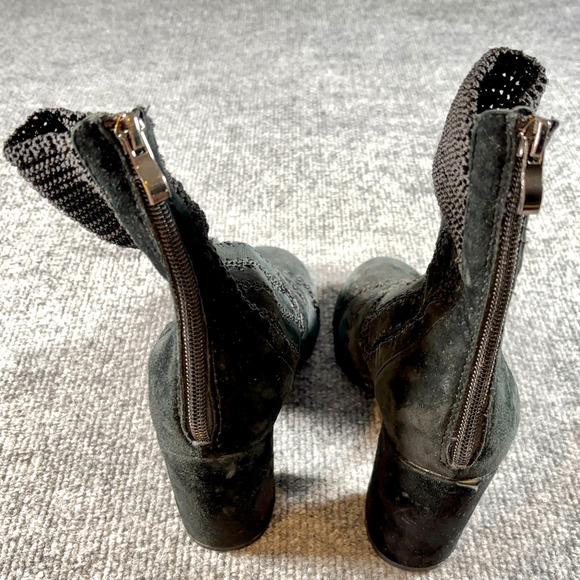 Silent D Black Suede Leather Knit Ankle Boots 37 Heeled Booties Block Heel Zip - Picture 9 of 16